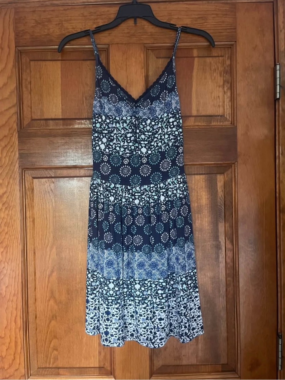 Hollister Navy & White Patterned Spaghetti Strap Mini Dress